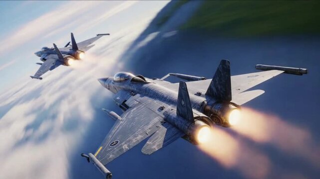 High-speed combat jets in dramatic aerial scene - Modern Fighter Jets in Sky
