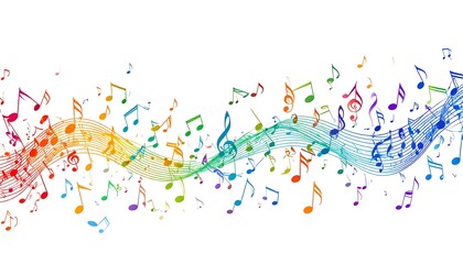 Rainbow Music Notes Wave Design, White Background