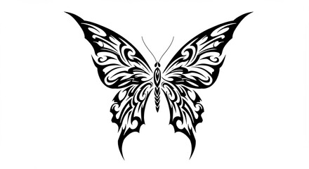 Papillon tribal noir elegant dessins style graphique contraste net. AI Generated © Martin