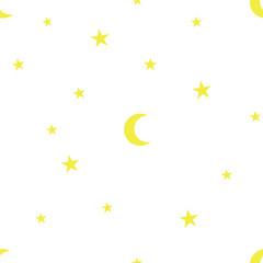 A seamless pattern depicting moons and stars on a transparent background.