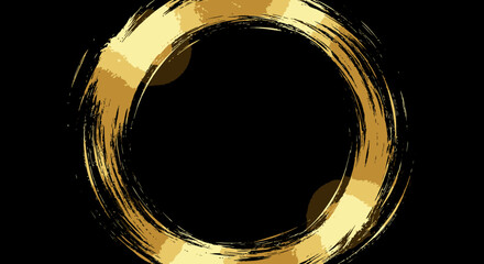 Gold brushstroke circle frame on a black background.