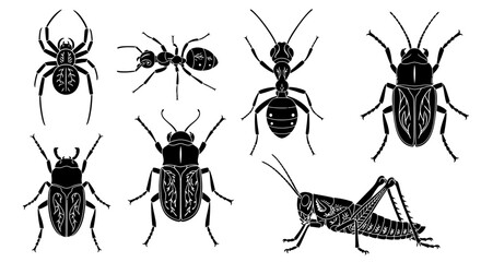 Charming collection of detailed black insect silhouettes, perfect for educational or decorative use