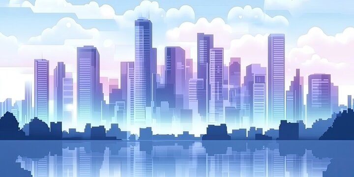 Modern City Skyline Reflected in Calm Water