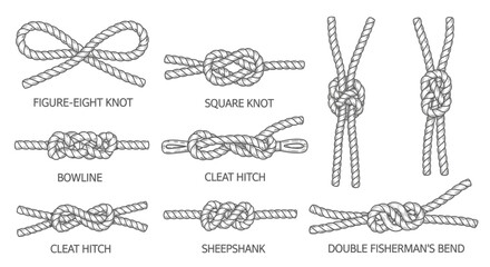 Detailed illustrations of essential knots for sailing, climbing, and various rope crafts © Muflif