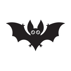 Cute Bat Silhouette with Big Eyes Isolated on White Background