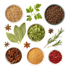 Bay leaf spices cilantro coriander fennel basil carnation star anise isolated on white transparent background png aromatic herbs and spices collection png culinary ingredients png kitchen spice