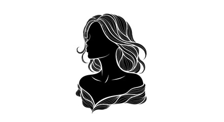 Elegant woman with flowing hair silhouette for beauty salon logo or fashion brand design inspiration