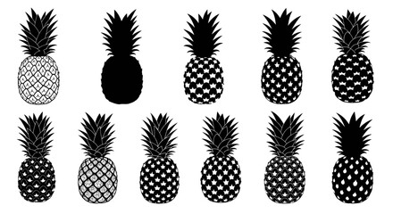 Exotic pineapple fruit pattern design elements black and white for summer projects and tropical designs