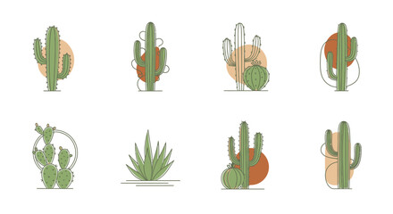 Create a vibrant desert vibe with these modern cactus and succulent illustrations for your next project now © Muflif