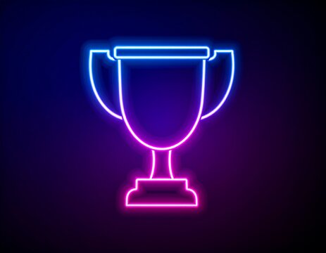 Neon Trophy Icon, Dark Background