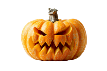 Menacing carved pumpkin with sharp features
