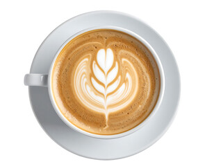 Artistic latte with heart-shaped foam design in white cup