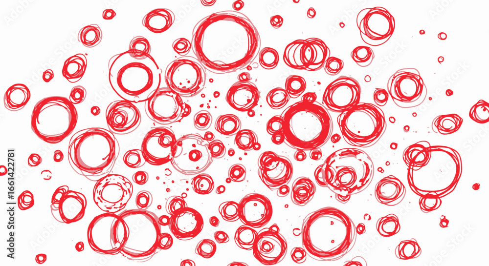 Wall mural vibrant red circles creating dynamic abstract pattern on white, perfect for creative designs and bac