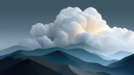 Majestic cumulonimbus cloud formation developing over mountain range, ideal for weather study and natural phenomenon observation