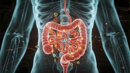 Illustration of the Human Digestive System Highlighting Intestinal Activity