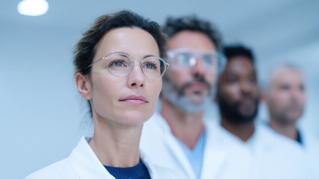 Diverse team of scientists observing innovative cloud seeding process in laboratory for climate research and environmental impact study