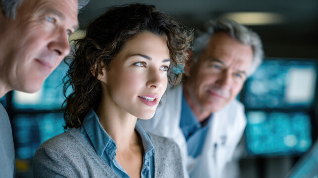 Diverse team analyzing data in control room for technology and communication management