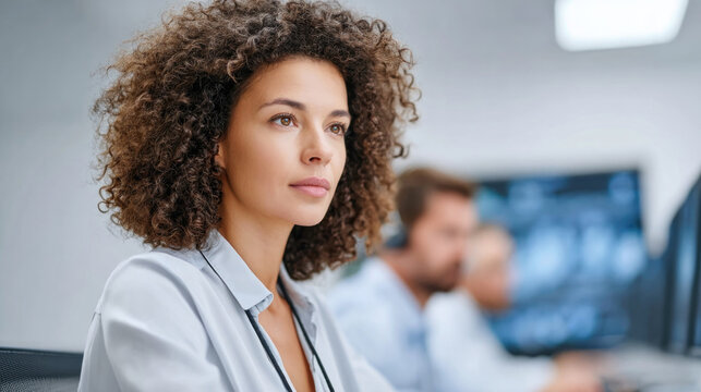 Diverse team monitoring radar systems in a high-tech control room for strategic operations and analysis