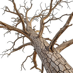 Dead tree branches with cracked bark isolated on transparent background png dry twigs png broken wood texture png deadwood close-up png nature elements png barren tree branches png transparent image
