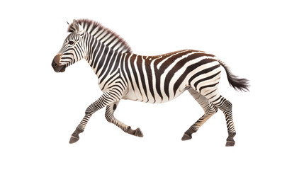 Fototapeta premium Zebra running fast on plain white background isolated on transparent background