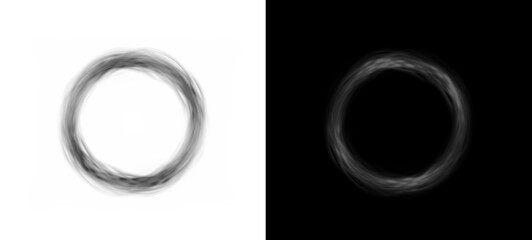 Black smoke ring, fog circle, dark mist, vapor cloud, realistic haze PNG effect. This transparent Overlay PNG creates an abstract smoky loop with dramatic atmosphere.