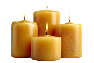 Elegant glowing candles set against a dramatic transparent backdrop creating serenity