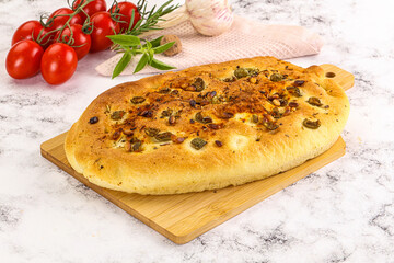 Homemade ciabatta bread with olives