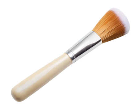 Makeup brush with wooden handle and soft bristles, isolated on transparent background