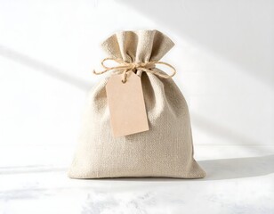 Linen burlap gift bag with twine and matte tag
