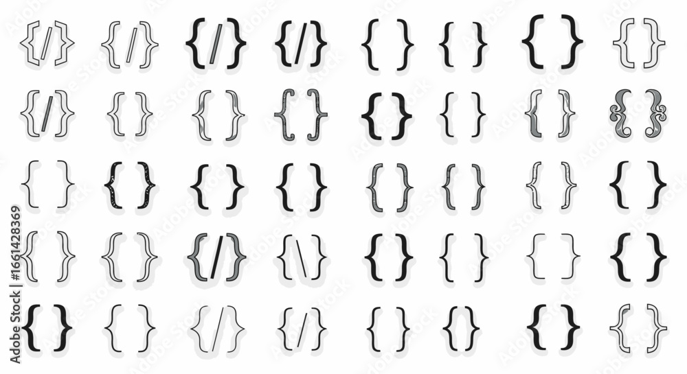 Wall mural diverse collection of modern curly braces and brackets symbolizing coding, data, and structure