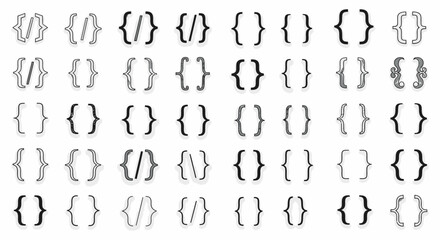 Diverse collection of modern curly braces and brackets symbolizing coding, data, and structure