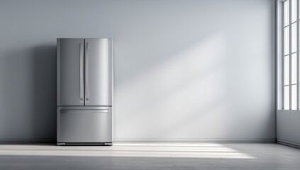 Modern refrigerator in a minimalist kitchen