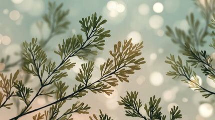 Fototapeta premium Green Leaves and Branches Soft Focus Bokeh Background