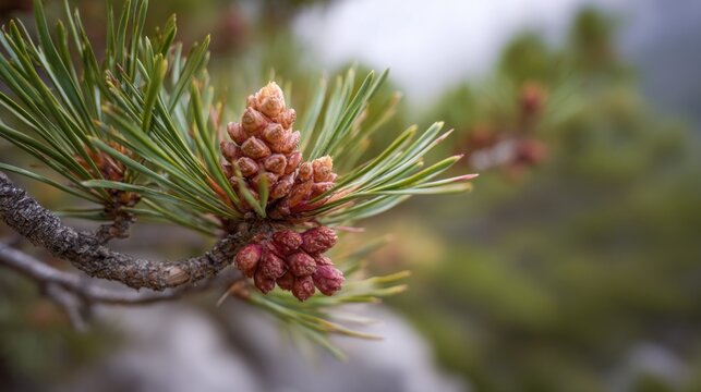 "Swiss Stone Pine Branch with Cone (Pinus cembra)"