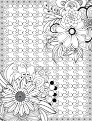 Intricate floral pattern with geometric background for coloring and design white background