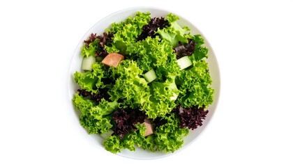 Overhead shot of a fresh green salad in a bowl