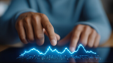 Hands Analyzing Time Series Trends on Holographic Display