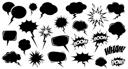 Dynamic comic book speech bubbles with lightning bolts for graphic design projects and social media enhancements © Muflif