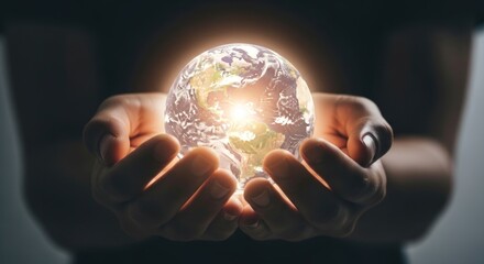 A Fragile, Glowing Earth Cradled Gently in Human Hands