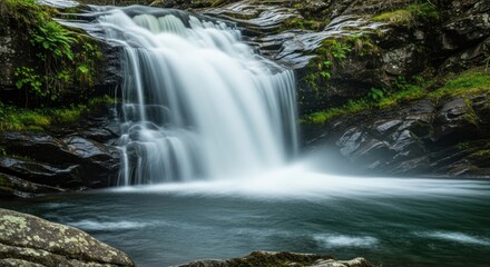 Obraz premium Mesmerizing Long Exposure Waterfall with Lush Green Surroundings and Smooth Flowing Water