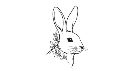 Elegant rabbit head with leaf detail, perfect for spring holiday promotions, cute and adorable design element