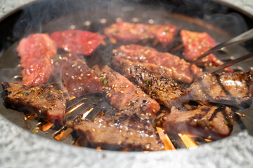 Beef meat for grilling in BBQ restaurant.