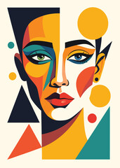 Vector illustration of beautiful woman face in abstract style. Contemporary art collage.