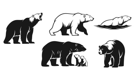 Dynamic bear silhouettes showcasing strength and grace, ideal for conservation projects and wildlife-themed branding