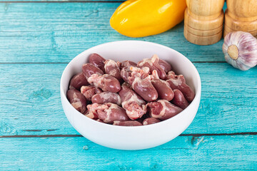 Raw chicken hearts for cooking