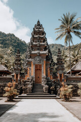 traditional balinese temple captured with simplified composition exuding serene atmosphere