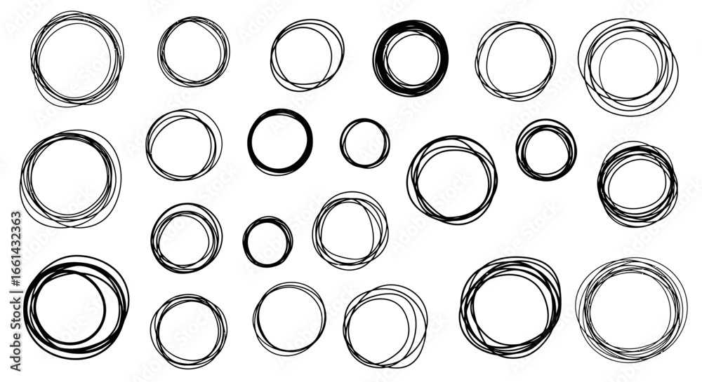 Wall mural hand drawn abstract circle doodles creating a modern, organic graphic design element for any project