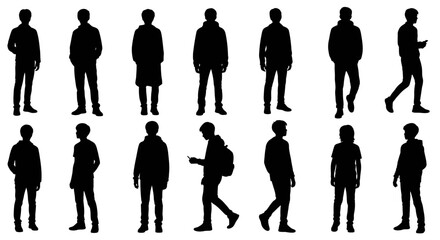 Diverse male silhouettes showcase modern casual style and active poses for design projects © Muflif