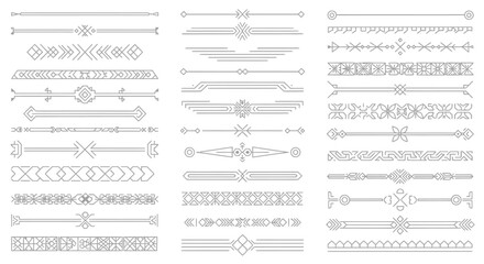 A collection of intricate, decorative horizontal lines and dividers, featuring various geometric patterns and designs.