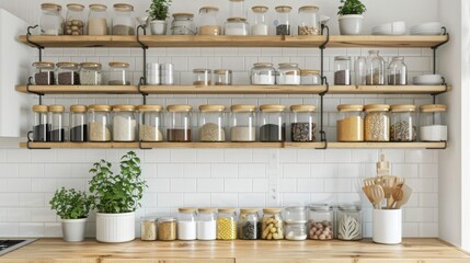 "Modern Minimalist Kitchen with Organized Open Shelves"